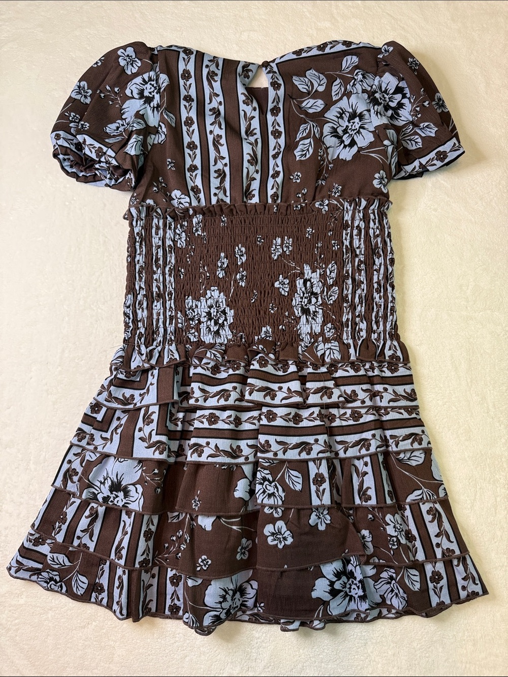 GB girls Brown Dress with Blue Floral Print - Picture 7 of 7